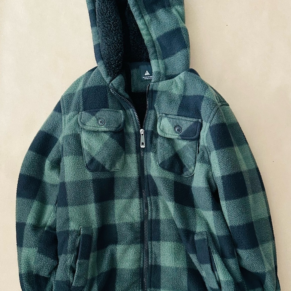 Alpine Kids Green and Dark Green Plaid Fleece Hoodie Jacket